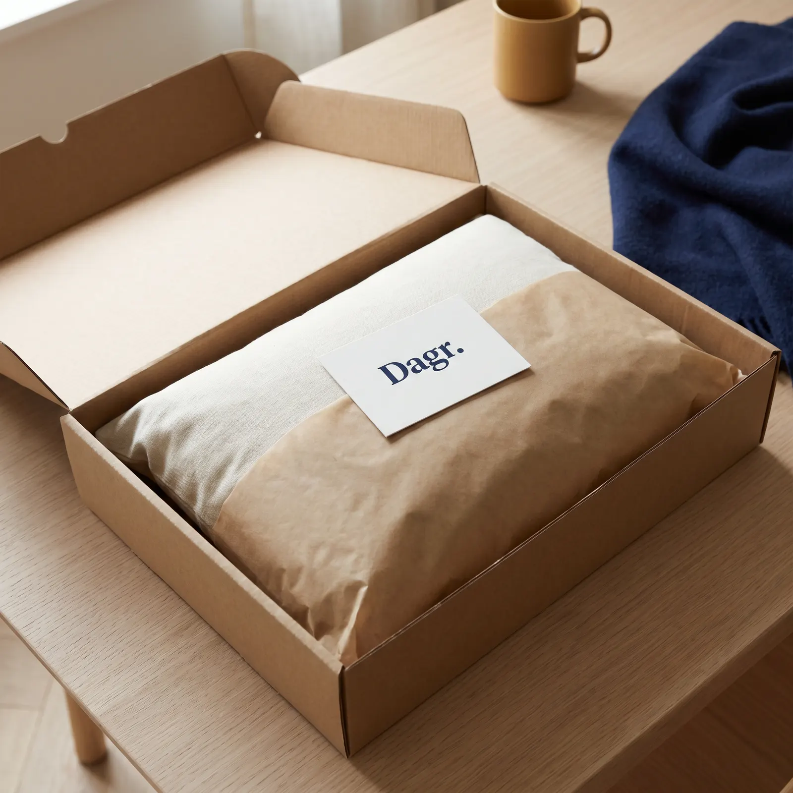 Dagr pillow in opened kraft box